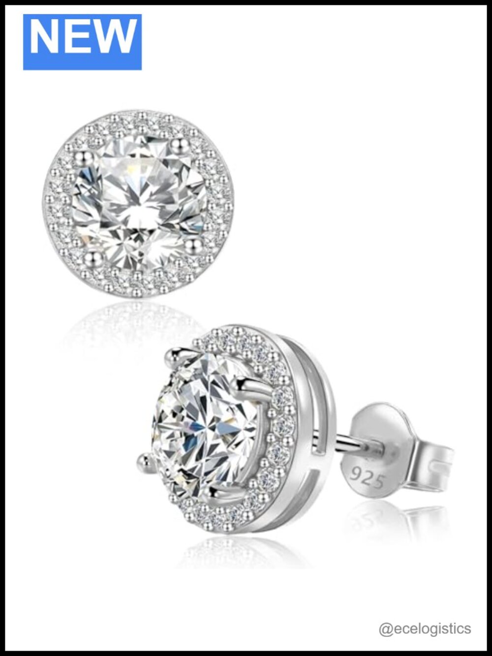 Moissanite Halo Stud Earrings 925 Sterling Silver Lab Created Round Cut